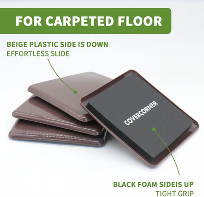 Furniture Sliders for Carpet 8 PCS - 5 inch Furniture Moving Slider Chair Legs Floors Protectors Square Furniture Movers Sliders – Move Your Furniture Easy & Safely(for Carpet)-Brown