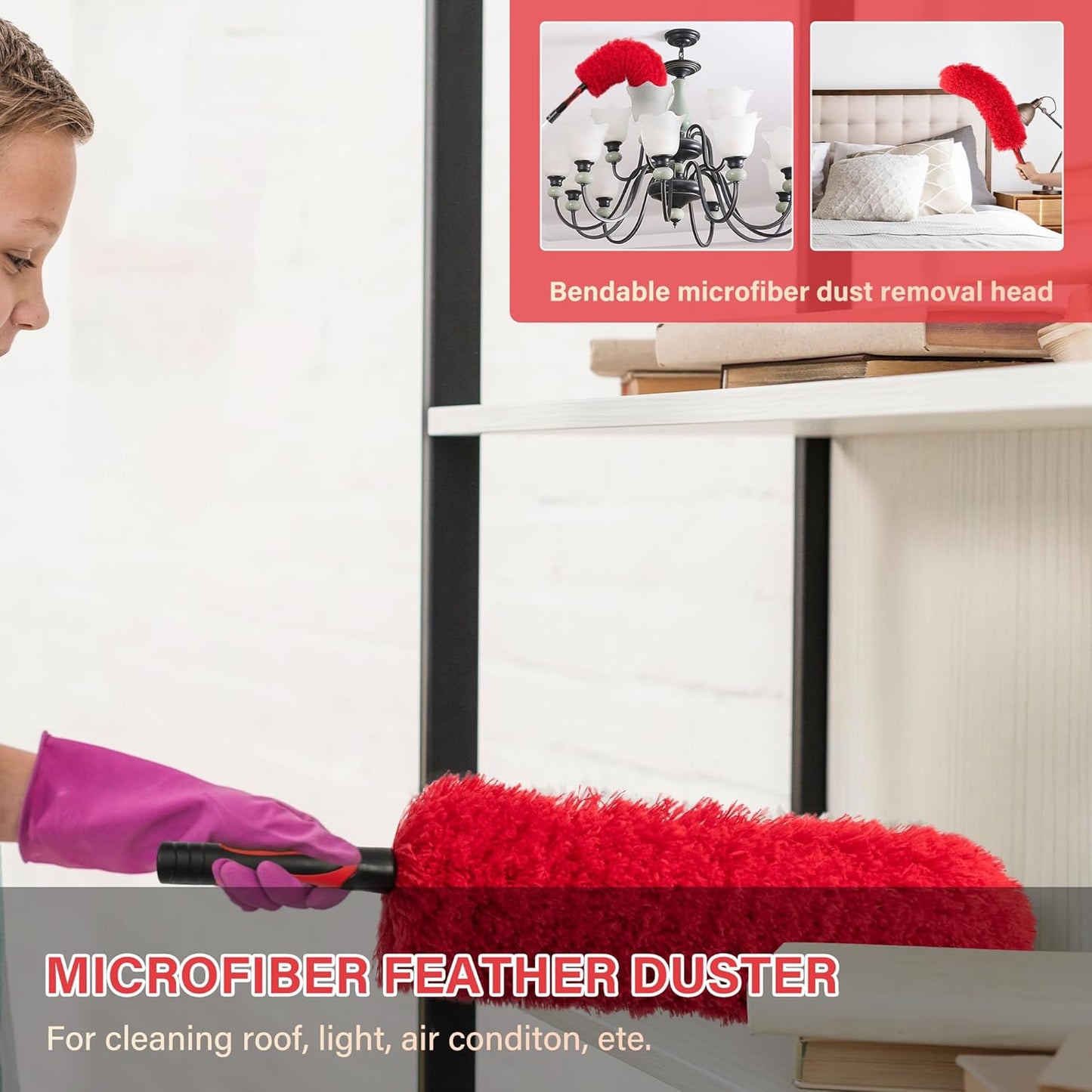 7-24 FT Extension Pole with 2 Outdoor Cobweb Brushes, 30 FT High Reach Ceiling Fan Cleaner Duster for Home, 24 FT Extendable Pole with 4 Pcs Dusting Tools, Cubweb Dusters, Feather Dusters, Fan Duster