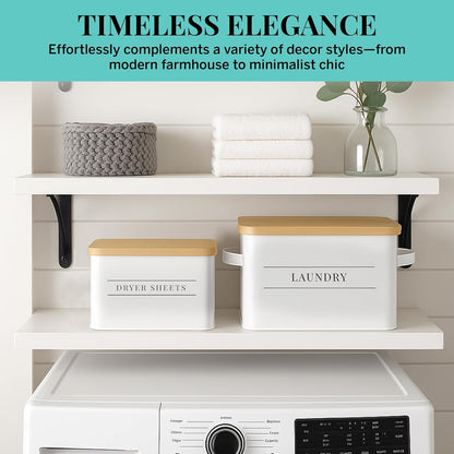 Metal Dryer Sheet Holder with Lid – Set of 2 Storage Bins for Laundry Room Organization & Home Decor – Classic White Metal Organizers and Containers with Lids - Sheet Organizers and Storage