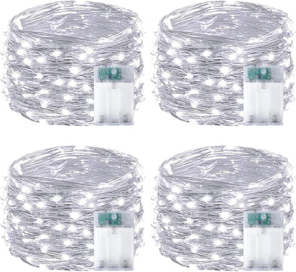 4-Pack Fairy Lights Battery Operated with Timer, Waterproof 16FT 50 LED String Lights Indoor Outdoor, Cuttable Starry Fairy Lights for Christmas Home Bedroom Wedding DIY Centerpiece Decor (Cool White)