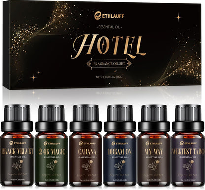 Hotel Diffuser Oils, Hotel Collection Diffuser Oil, Luxury Essential Oil Set for Diffuser, Soap & Candle Making Scents - My Way, Dream On, Cabana, 24k Magic, Black Velvet, Sweetest Taboo