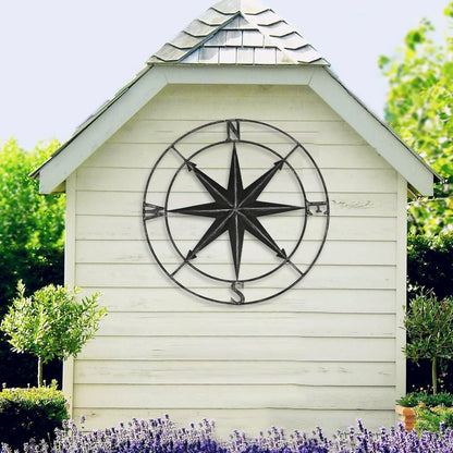 aboxoo Round Metal Compass Decorative Compass Metal Wall Art Hanging Wall Sculpture 22.8 Inch Black Diameter Farmhouse Decor Indoor or Outdoor Sign