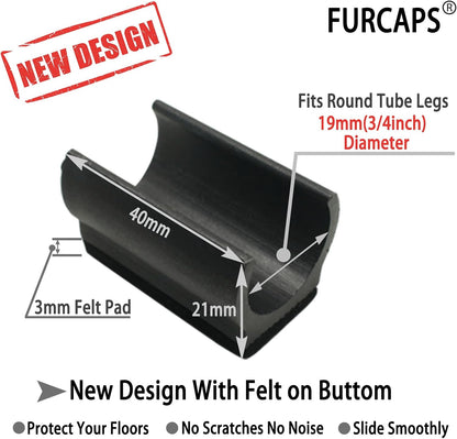 Rectangle U Shaped Chair Leg Tips Cap with Felt Pads,Furniture Feet Protectors Slide Smoothly Glides,Protect Hardwood Floor No Scratches No Noise,Fit 19mm(3/4inch) Diameter Tubular Legs (Black 8PCS)