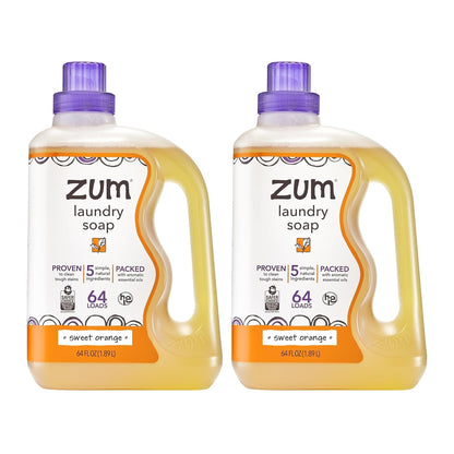 Zum Laundry Soap by Indigo Wild - Liquid, Plant-Based Soap with Baking Soda, Essential Oils, Coconut Oil & More - Wash Up to 64 Loads - Sweet Orange - 64 fl oz (2 Pack)