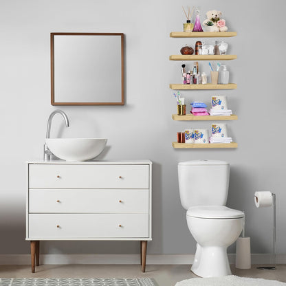 Sorbus Floating Shelves for Wall, Bathroom Shelves Wall Mounted for Kitchen, Bedroom, Living Room, Bathroom Storage, Over Toilet, Hanging Book Shelf for Ｗall Home Decor (Maple Wood, 5 Pack)