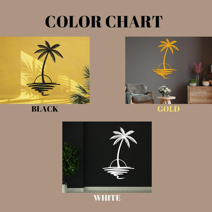 Metal Palm Tree with Sunset Wall Art, Large Outdoor Wall Decor, Tropical Beach Coastal Decor for Living Room, Bedroom, Garden Home Wall Sign, Perfect Metal Wall Art for Beach House, Coastal Theme, and Home Decoration (White, 32 x 26 inches)