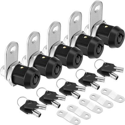 PTEROMY 5 Pack Cabinet Lock with Keys, 5/8'' Heavy Duty Tubular Cam Lock for RV Compartment Storage Locks, Full Set of RV Cam Locks (Black, 5/8'', 5 Pack)
