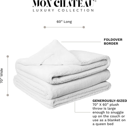 Mon Chateau Luxury Ultimate Plush Faux Fur Throw with 6cm Foldover for Couch, Sofa, or Bed - Plush Ultra Soft Blanket for Sleeping or Home Décor, 60" x 70" (Foldover Ivory)