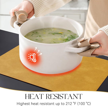 MOSAYT Vinyl Placemats Set of 8-12 X 17 Inch - Faux Leather 100% Waterproof Oil-Proof Wipeable PU Place Mats, Heat Resistant Reversible Table Mats for Kitchen, Dining, Outdoor (Yellow)