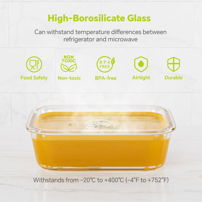 5-Pack 35 oz Borosilicate Glass Food Storage Containers with Lids, Stackable Airtight Glass Meal Prep Containers for Lunch & Leftover, BPA-Free & Leak Proof, for Microwave, Oven, Dishwasher