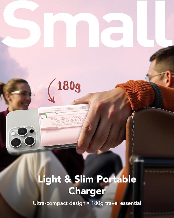 VEGER Portable Charger with Built in Cables, Slim 10000mAh PD 22.5W Fast Charging USB C Power Bank, 4 Outputs 3 Inputs Battery Pack Compatible with iPhone 16e 15 14 13 Samsung iPad - Travel Essential