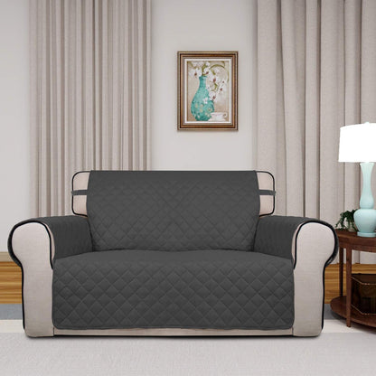 PureFit Reversible Quilted Sofa Cover, Water Resistant Slipcover Furniture Protector, Washable Couch Cover with Non Slip and Elastic Straps for Kids, Dogs, Pets (Loveseat, Dark Gray/Beige)