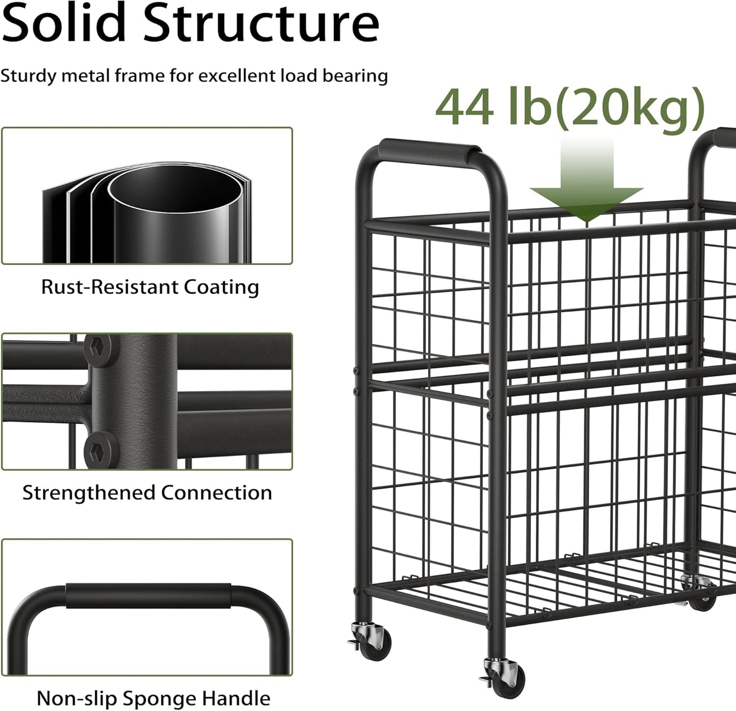 Laundry Hamper 2 Section, 110L Rolling Laundry Sorter Basket with Wheels, 2 Compartment Clothes Organizer Cart, Pull-Out Removable Bags for Laundry Room, Bathroom, Bedroom, Black