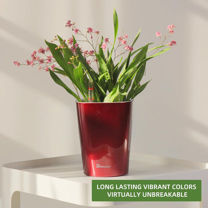 Dexceder 6x7 Self Watering Planter Indoor Outdoor, High Gloss Table Flower Plant Pot with Water Level Indicator (Wine Red)