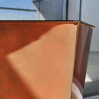 KOL 28''H. Tall Galvanized Steel Glazed Planter with Saucer, Set of 2, Planter Pots with Insert for Indoor & Outdoor Use, Decorative Flower Plant Pots for Front Porch, Patio, Deck - Reddish Brown