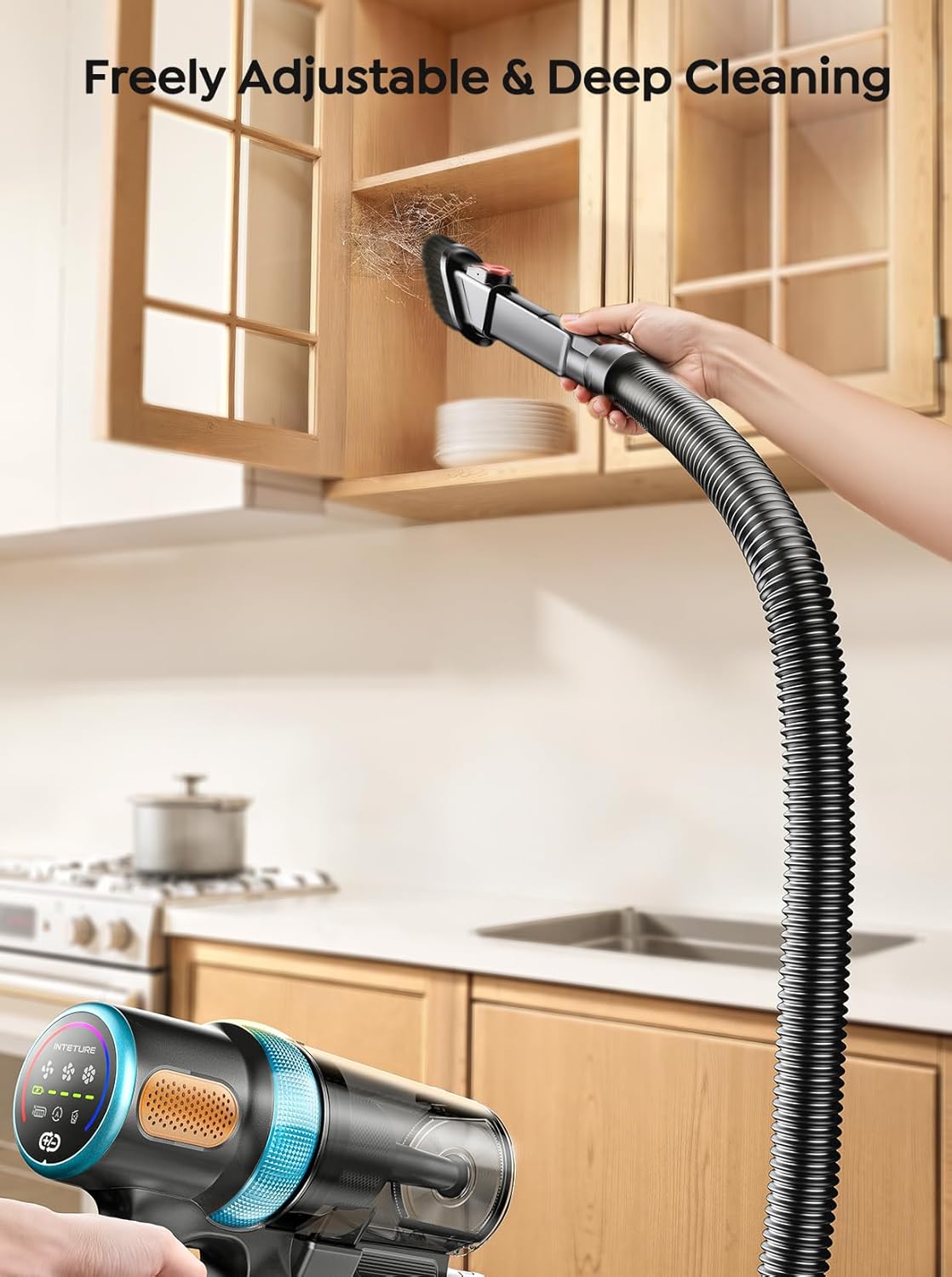 Cordless Vacuum Cleaner, Upgraded 600W 50Kpa 65Mins Vacuum Cleaners for Home, LED Touch Screen Stick Vacuum with Rechargeable Wall Mount & 3.3Ft Extendable Hose for Carpets/Pet Hair/All Floor