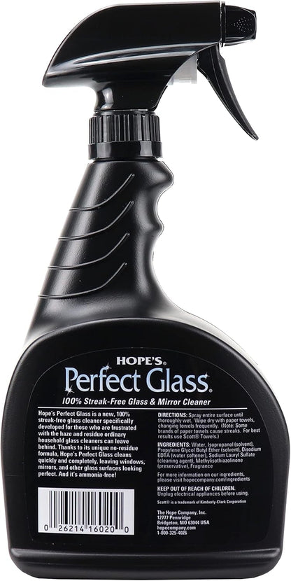 HOPE'S Perfect Glass Cleaner Spray, Streak-Free, Ammonia-Free Window, Mirror, Screen, Tinted Glass, and Shower Door Cleaner, Indoor and Outdoor Glass Surfaces, 32 Fl Oz, Pack of 6