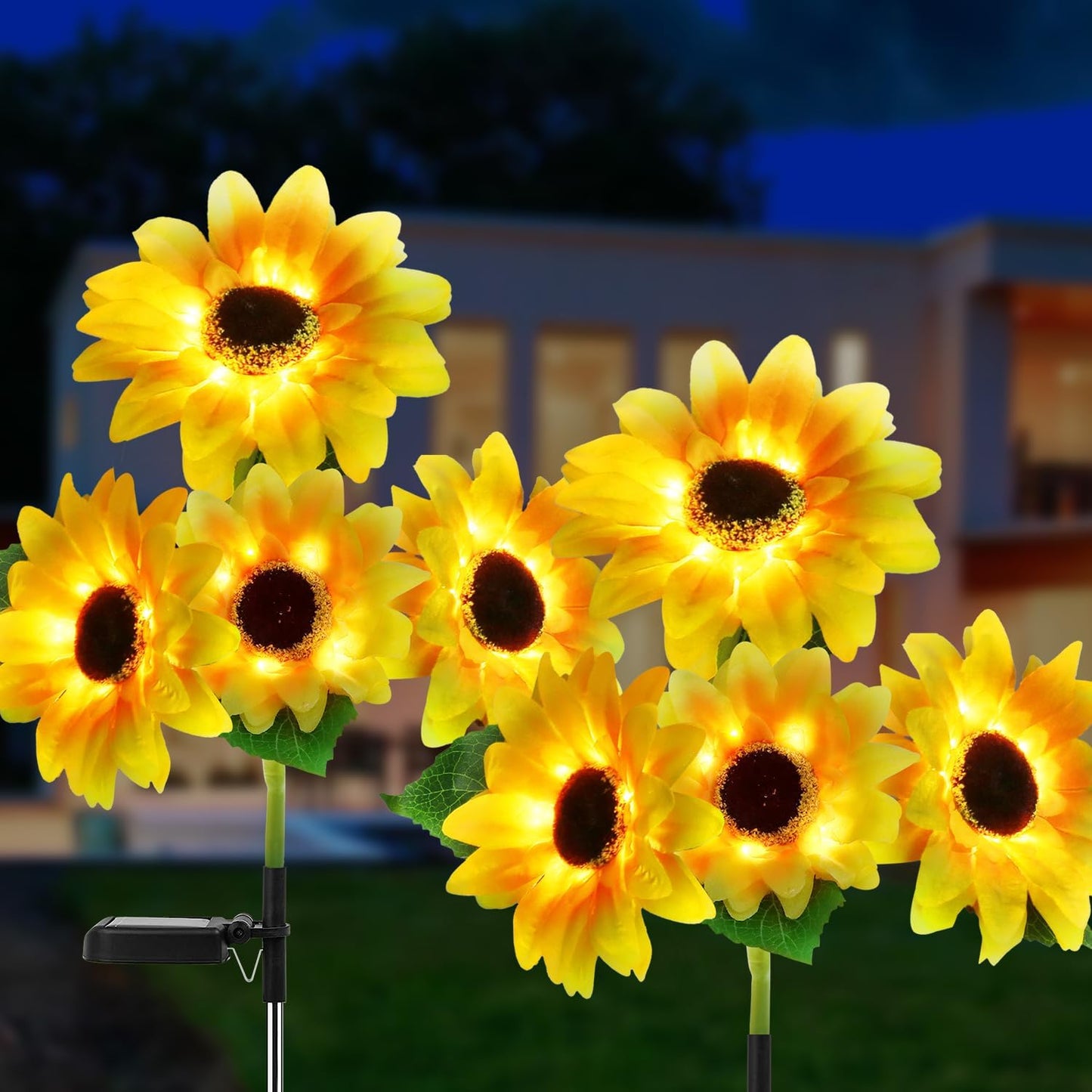 Outdoor Solar Garden Stake Lights,Upgraded LED Solar Powered Light with 3 Sunflower, Waterproof Solar Decorative Lights for Garden, Patio, Backyard (2 Pack 8 Flower)