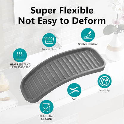 Silicone Sponge Holder - Dish soap Holder for Kitchen Counter 2 Pack, Waterproof Sponge soap Tray for Kitchen Sink Bathroom, Multipurpose Sink Caddy Organizer for soap Dispenser Scrubbers Makeup Gray