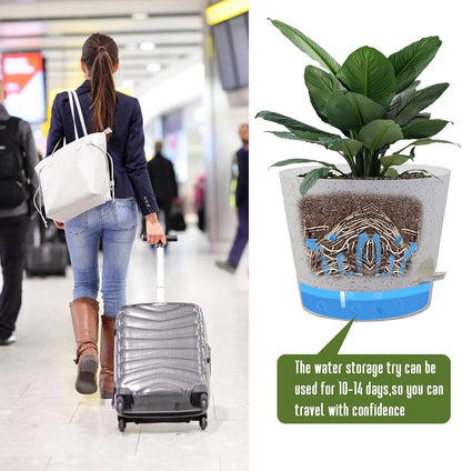 Self Watering Pots for Indoor Plants,12 inch Planters with Drainage Holes Plastic Flower Pots with Deep Reservoir, White Speckles