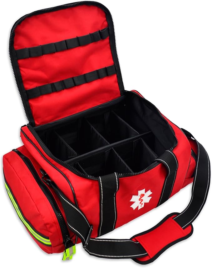 Lightning X MB30-SKC Large EMT Trauma Kit | Fully Stocked First Responder Bag w/ 240+ Supplies | EMS Fire Police Office Sports Team Emergency Medical Kit - RED