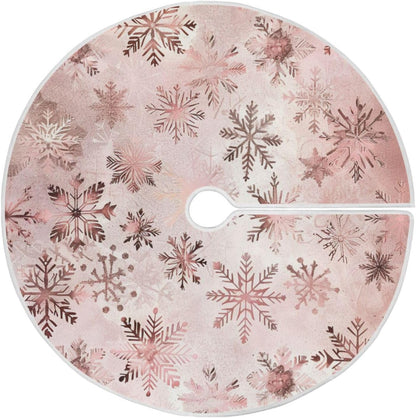 Christmas Tree Skirt, 48 Inch Seamless Pattern Rose Gold Snowflakes Xmas Tree Skirt for Christmas New Year Party Decorations Christmas Tree Mat