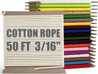 PerkHomy 500lb Cotton Rope 3/16" (5mm) 50 ft Multi Purpose Utility Diamond Braided Cord, Natural Cotton for Clothes Line Camping Crafting Flag Pole, Natural White