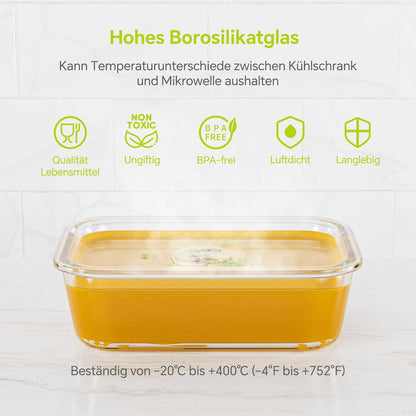 3-Pack 35 oz Borosilicate Glass Food Storage Containers with Lids, Stackable Airtight Glass Meal Prep Containers for Lunch & Leftover, BPA-Free & Leak Proof, for Microwave, Oven, Dishwasher