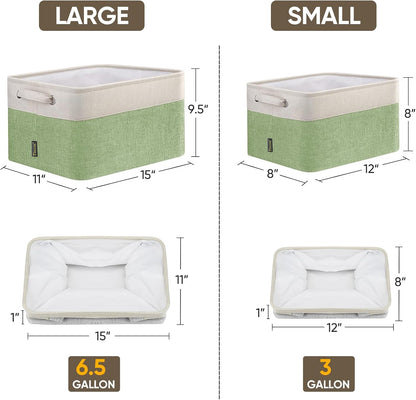 BALEINE 3 Pack Fabric Storage Bins for Shelves, Linen Storage Baskets for Organizing, Decorative Closet Bins for Clothes, Home (Green, 15''x11''x9.5'')