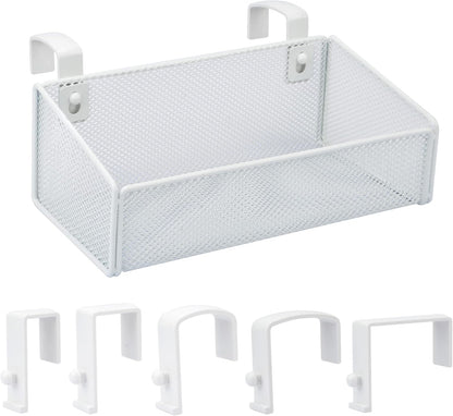 Bedside Caddy Hanging Storage Basket Beside Shelf Metal Organizer for Collage Dorm Bunk Bed,Hospital Bed,Baby Bed - Bedroom Essentials for Magazine,Remote Control,Phone,Drinks (White)