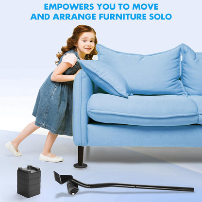 Furniture Lifter Tool + 8-Pack of 3.5" Sliders, Save 80% Effort, Safely and Easily, The Lift and Glide Tool Set for Heavy Furniture and Appliances, Reusable Moving Pads, Floor Protectors for Carpet