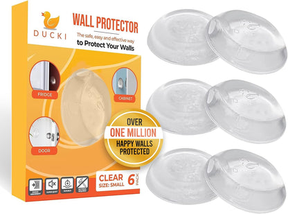 Ducki Door Stop Wall Protector | Self Adhesive Door Knob Wall Protectors from Door Knobs | Rubber Door Stoppers for Wall Damage & Noise | Durable, Shock Absorbent & Discreet | 6 Pack Clear Door Stops