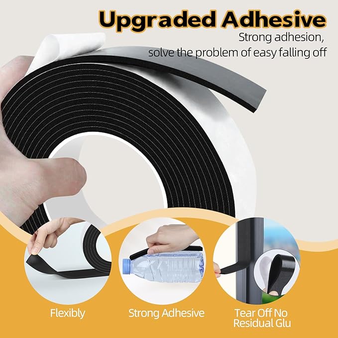 1/2 in Wide x 1/8 in Thick x 33FT Window Sealing Tape,Weather Stripping Door Seal,Foam Insulation Tape,Single-Sided Self-Adhesive Foam Strips,Black