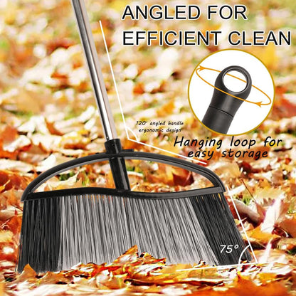 Heavy Duty Outdoor Broom - 15.7'' Wide, Long Handle, Angle Broom with Stiff Bristles for Patio, Garden, Garage, Yard (Black)