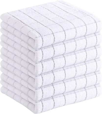 Homaxy 100% Cotton Terry Kitchen Towels(White, 13 x 28 inches), Checkered Designed, Soft and Super Absorbent Dish Towels, 6 Pack