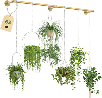 Plant Hanger Indoor Hanging Planters for Indoor Plants Hanging Plant Holder Window Plant Rod Gold Metal Shelves 63 Inch (Pot/Chains not Included