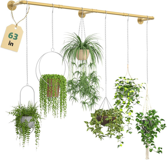 Plant Hanger Indoor Hanging Planters for Indoor Plants Hanging Plant Holder Window Plant Rod Gold Metal Shelves 63 Inch (Pot/Chains not Included