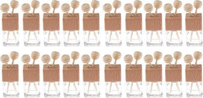 20 Pack,8ml Clear Glass Car Air Freshener Perfume Clip Diffuser,Empty Essential Oil Perfume Vials Diffuser Vent Outlet,Thick Glass Ornament with Wooden Caps,Free Funnel,Dropper
