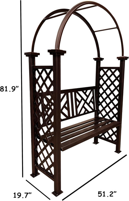 Bronze Aluminum Garden Arbor Arch with 2-Seater Bench