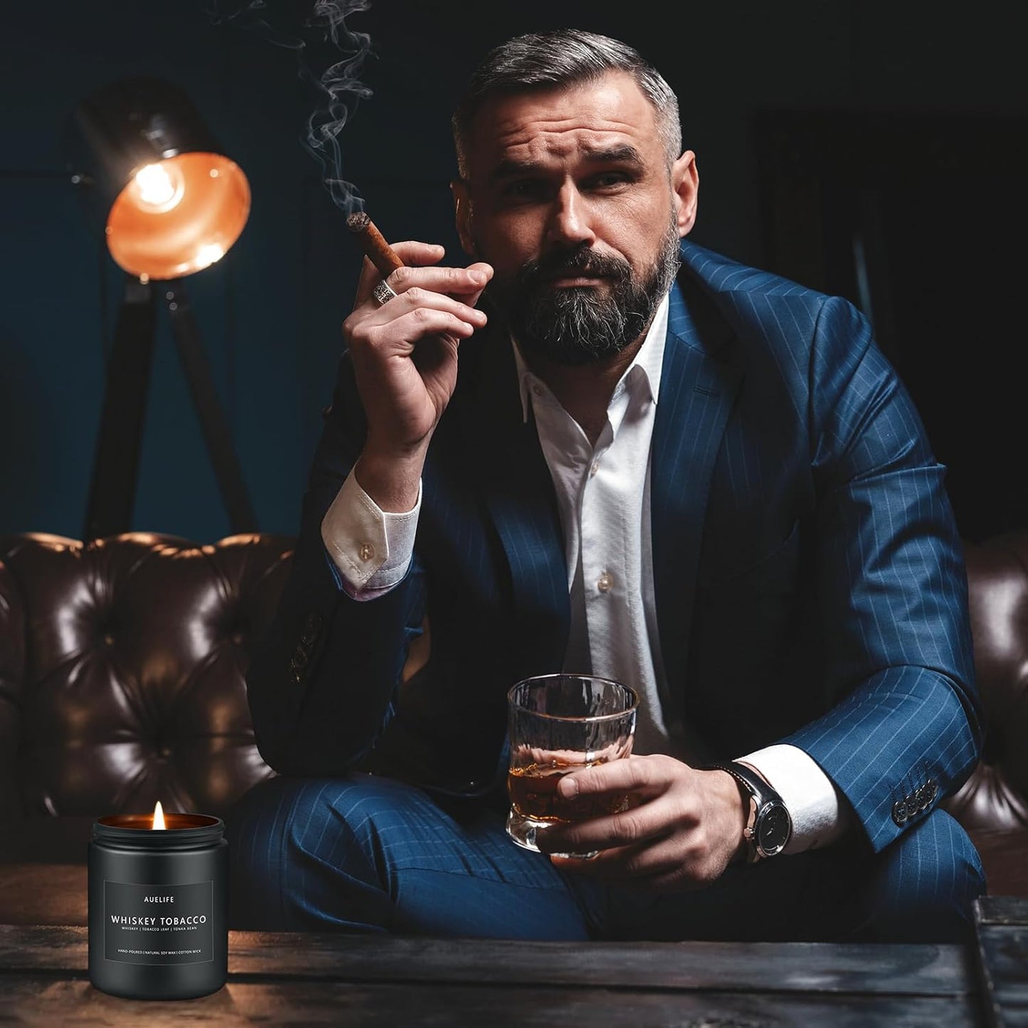 Scented Candles Set | Candle Gifts for Men - Masculine Candle, Soy Candles for Home Scented - 4 Pack Aromatherapy Gift for Dad Fathers Day- Scent of Teakwood & Mahogany/Whiskey Tobacco/Rum & Oak/Cedar