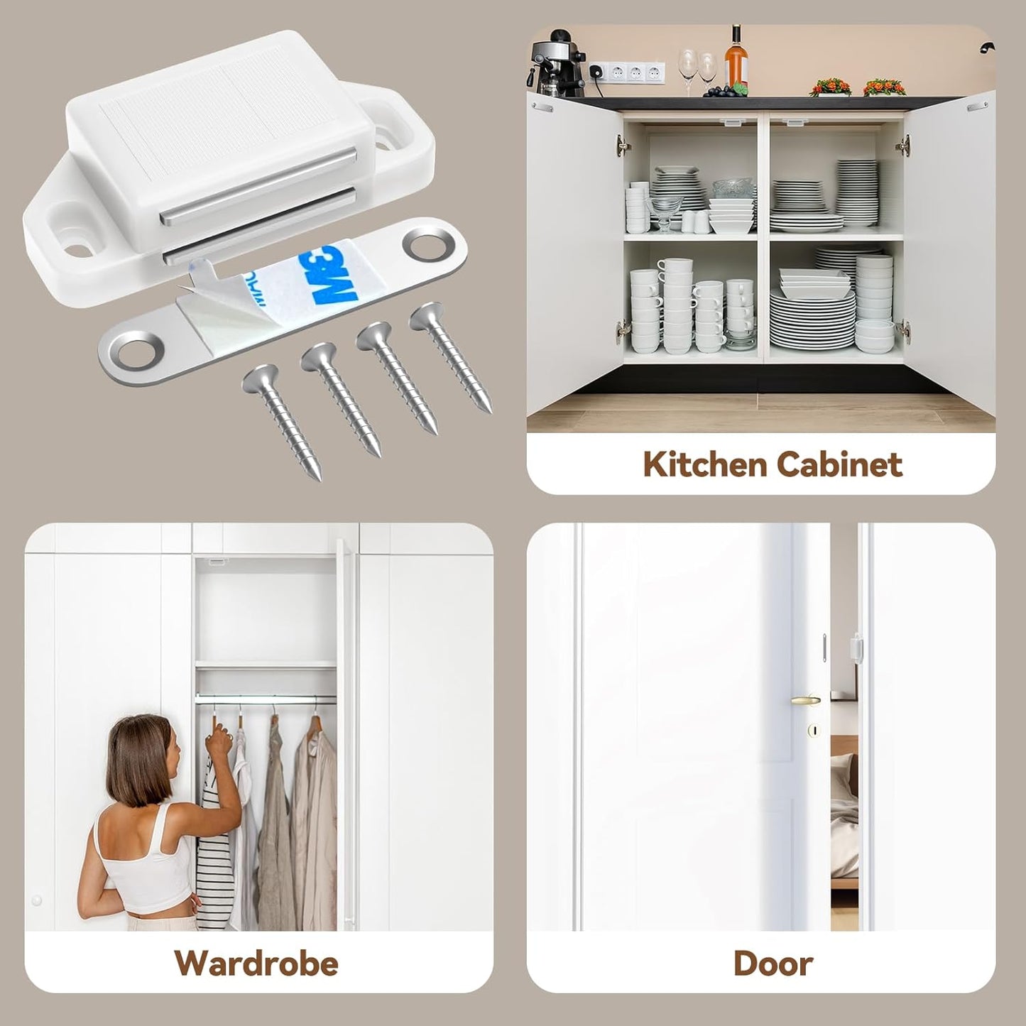 Cabinet Magnetic Catch Door Latch 30LB for Kitchen Drawer Magnets to Stay Closed Magnetic Catch Closet for Drawer（White 24 Pack）