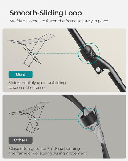 SONGMICS Clothes Drying Rack, Metal Laundry Drying Rack, Foldable, Space-Saving, Free-Standing Airer, with 2 Gullwings, Indoor Outdoor Use, Bed Linen Clothing, Black ULLR540B01