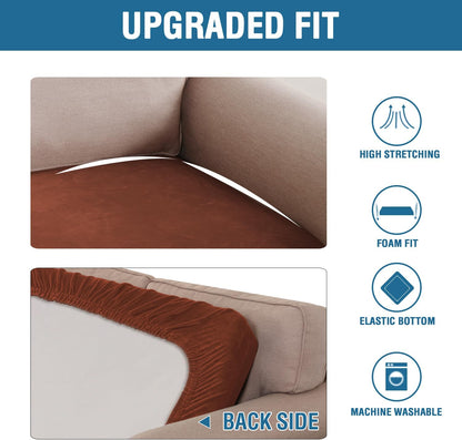 H.VERSAILTEX Velvet Stretch Individual Couch Cushion Cover Plush Cushion Slipcover for Loveseat Sofa Cushion Furniture Protector Seat Cushion Sofa Cover (1 Piece Sofa Cushion Cover, Rust)