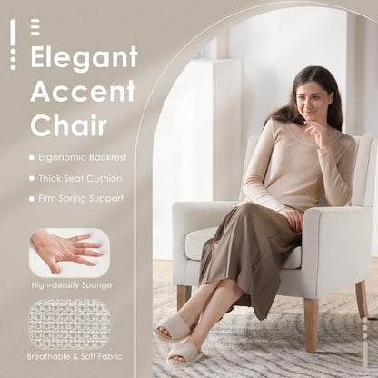 COLAMY Modern Wingback Living Room Chair Set of 2, Upholstered Fabric Accent Armchair, Single Sofa Chair with Lounge Seat and Wood Legs for Bedroom/Office/Reading Spaces, Beige