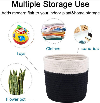 6.5 inch Planter Baskets for Indoor Planters Cotton Rope Flower Plant Pots Cover,Woven Storage Baskets for Crafts,Organization Modern Home Decor H6 3/4" x W6 1/2" Black&White
