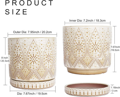 8 Inch Indoor Plant Pot with Drainage Holes and Saucers, Ceramic Planter for Plants, Succulent Orchid Flower Pots