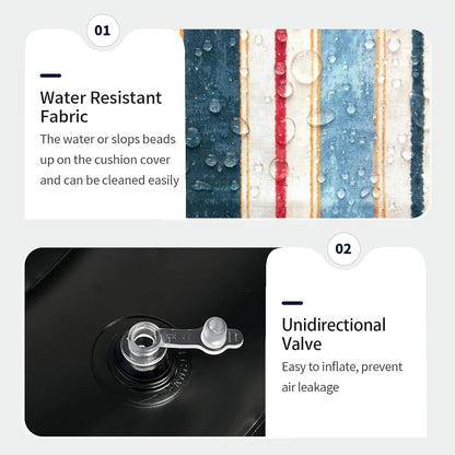 Inflatable Ottoman Stool D21 xH9 for Outdoor/Indoor Use, Water Repellent Patio Foot Rest Stool with Portable Handle,Round Pouf Ottoman Suitable for Garden,Deck and Camping - Stripe Red Blue