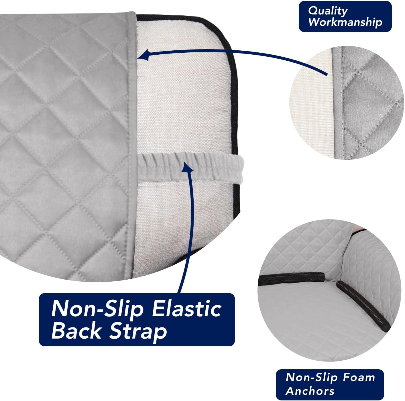 PureFit Reversible Quilted Sofa Cover, Water Resistant Slipcover Furniture Protector, Washable Couch Cover with Non Slip and Elastic Straps for Kids, Dogs, Pets (Sofa, Light Gray/Light Gray)