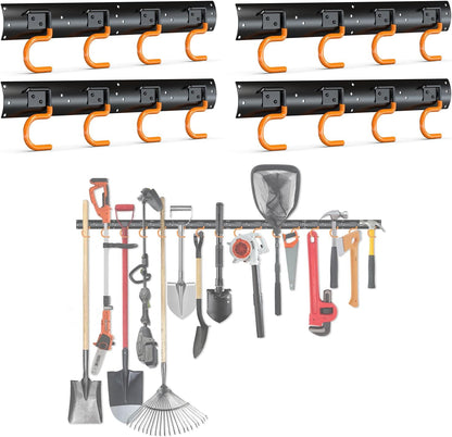 3-H 4×16" All Metal Garden Tool Organizer, Garage Tool Organizer, Broom Holder Wall Mount for Garage, Shed, Garden, Basement Hanging and Organizing Rake, Mop, Shovel, Hose