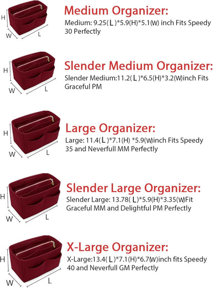 LEXSION Felt Purse Bag Organizer Insert with zipper Bag Tote Shaper Fit Speedy Neverful PM MM